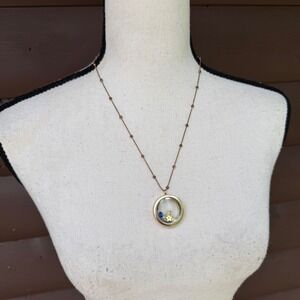 Floating Locket Celestial Necklace Women Gold Tone Moon Star Charms 26.5 Inch
